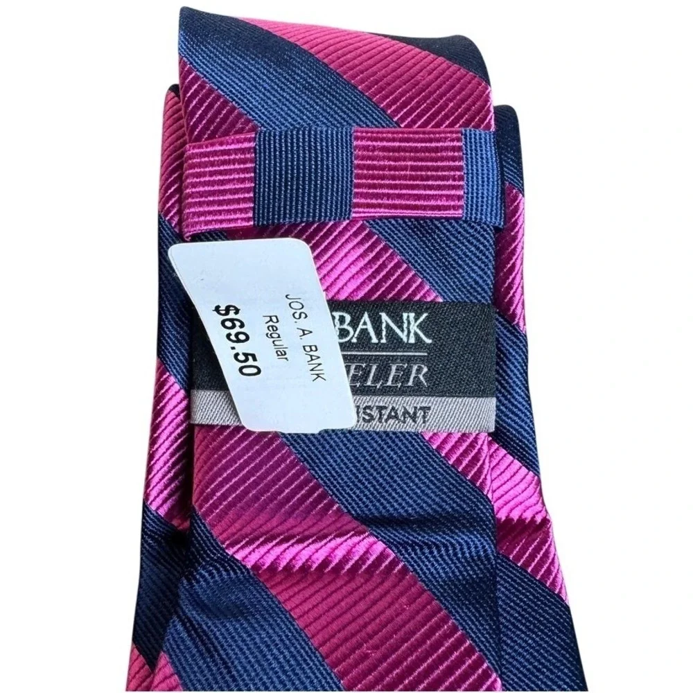 Jos A Bank Silk Striped Necktie Navy Blue Pink Mens Business Formal NWT - Picture 3 of 4